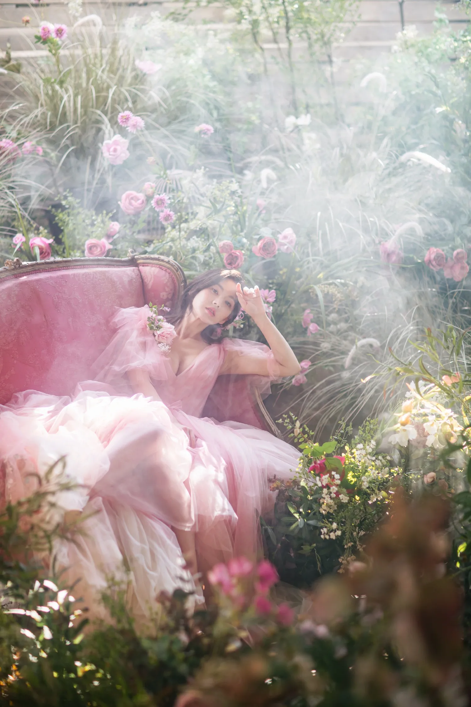 Vestido de fiesta rosa con cuello en V para bebé, vestido de novia de tul en capas, longitud hasta el suelo, de noche, lazo atado con correa ajustable