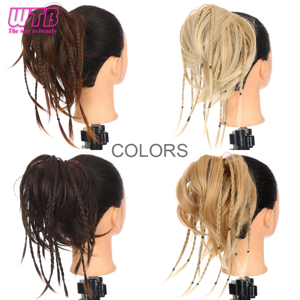 WTB Synthetic Short Straight Donut Hairpin Bun Messy Braids Chignon Elastic Rope Rubber Hair Band Ponytail Hair Extension