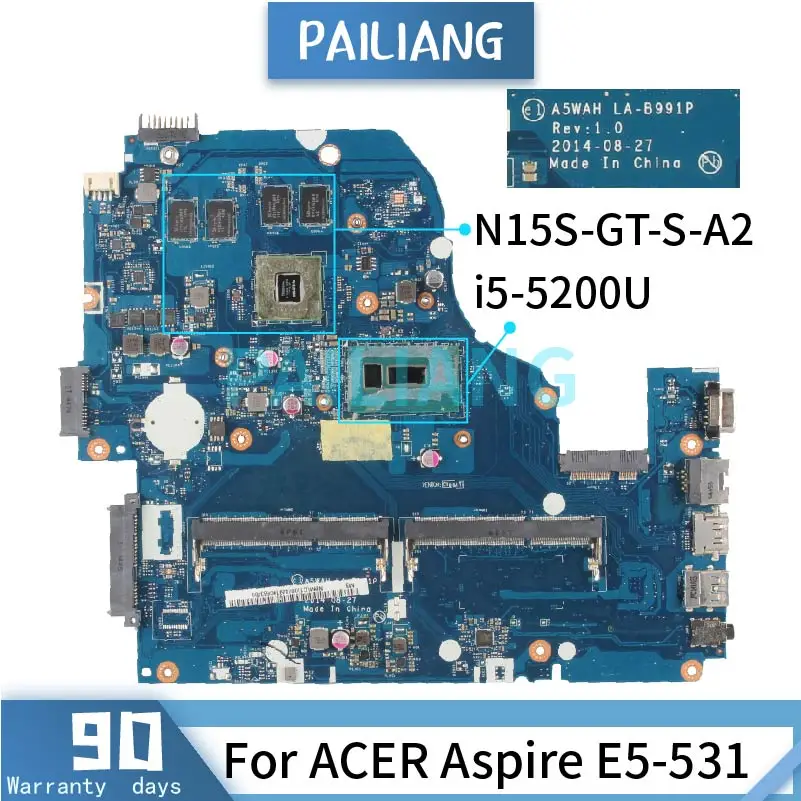 

Mainboard For ACER Aspire E5-531 V3-572G-7SUP i5-5200U Laptop Motherboard LA-B991P SR23Y N15S-GT-S-A2 DDR3 Tested OK