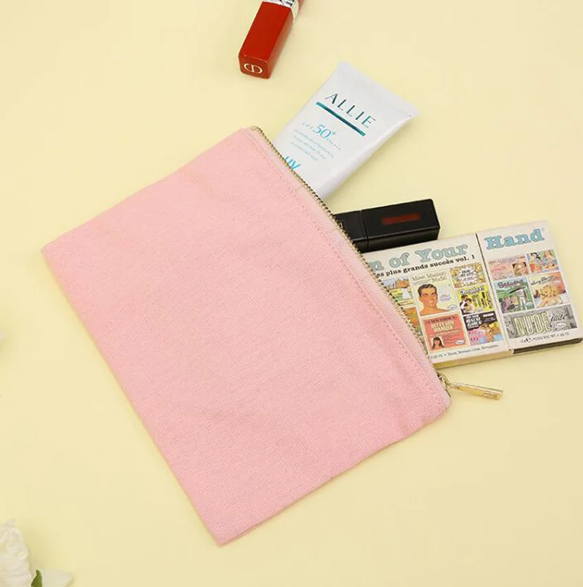 10pcs 12oz cotton canvas cosmetic bag with gold metal zipper blank makeup bags size=22*15cm