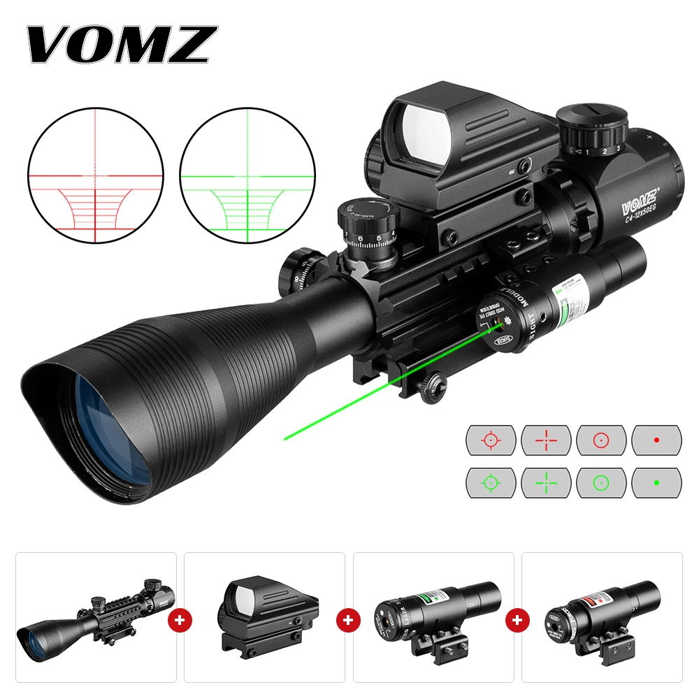 4-12x50 Scope Illuminated Rangefinder Rifle Holographic 4 Reticle Sight 20mm Red Grenn Laser For Hunting Riflescope