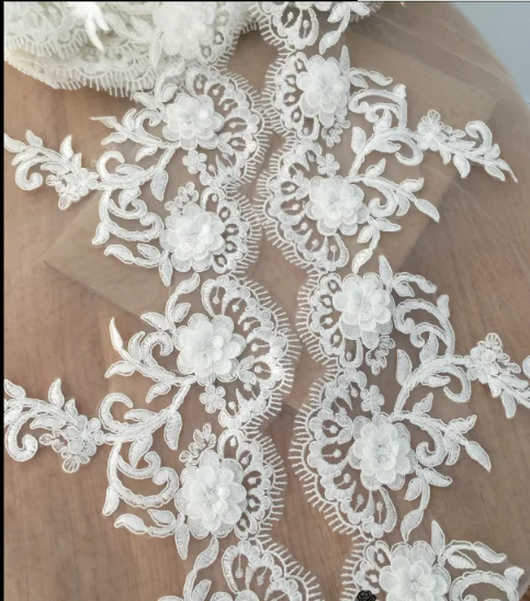 

3D Flower Bead Trim Lace Embroidery Mesh lace special fabric African French Wedding Bridal lace