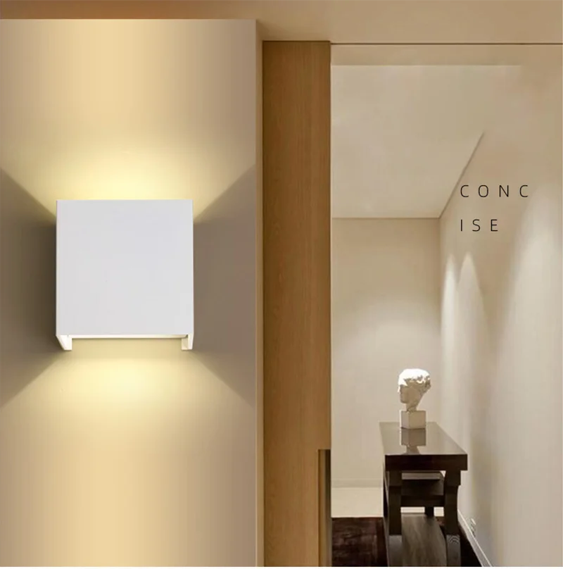 Roukeymi-Lámpara led de pared con sensor de movimiento, Cubo de cabecera para habitación de hotel, impermeable al aire libre, atenuación cuadrada simple