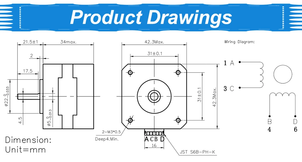 Jkongmotor Nema17 Schritt Motor 34mm 23Ncm 0,42 EINE Nema 17 Schrittmotor 42BYGH 4-blei CNC Reprap 3D Drucker – Detail 5