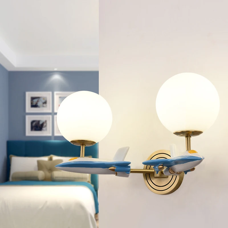 Children's Room Wall Lamp Boy Girl Bedroom Decor Creative Plane Wall Sconces Mirror LED Light Fixtures for Home Indoor Lighting