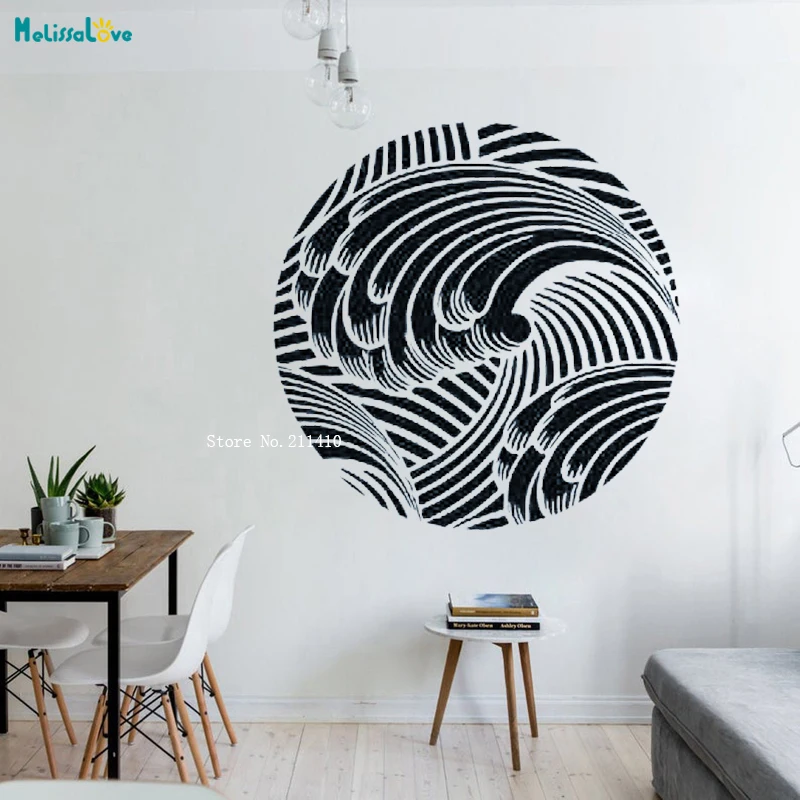 Exquisite Wave Wall Decal Oriental Art Home Decoration New Style Living Room Bedroom Self-adhesive Decor Murals YT2005