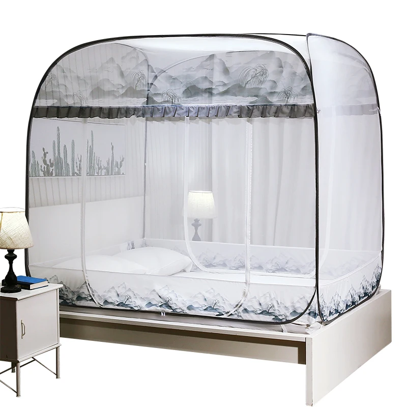 Foldable Yurt Mosquito Net 2-meter Bed Household Installation-free 1.8m Padded Check Anti-fall Children Mosquito Bed Net