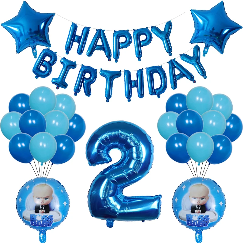 38pcs/set Boss Baby Balloon Blue Number Foil Balloons Baby Shower 1 2 3 4 5 6st Birthday Party Decoration Cartoon Helium Globos