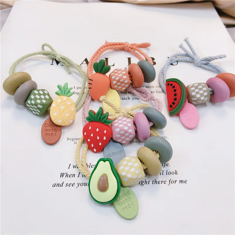 2021 Fashion Flower Women Fruit Avocado Girls Elastic Hair Rubber Bands Accessories for Girls Lady Tie Hair Rope Ring Headdress