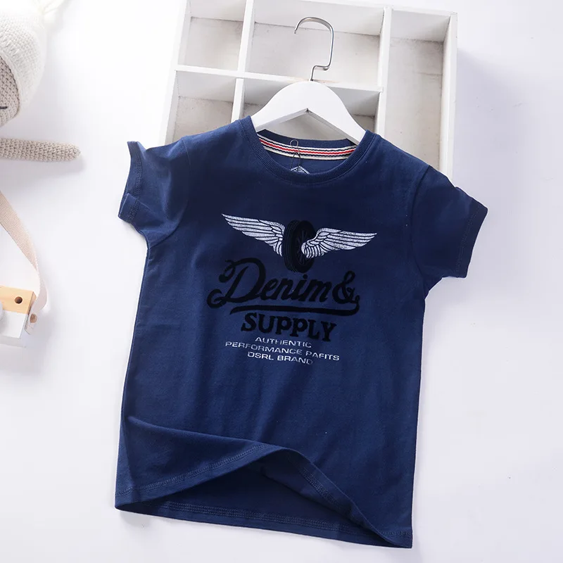 o-neck summer cotton casual boys t-shirts teen kids tops tees letters wing children's clothing