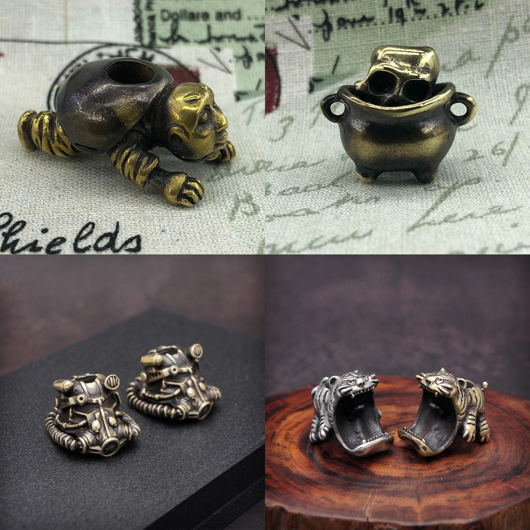 1PC Multicolor Copper Retro Brass Knife Beads Lanyard Pendants Paracord Beads Rope Cord Spartan Skull EDC Beads Pendants Tools