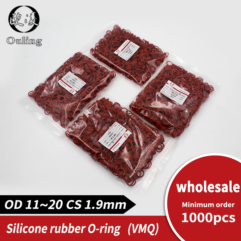 

Red Silicon 1000PCS/lot 1.9mm Thickness O-ring Silicone/VMQ OD11/12/13/14/15/16/17/18/19/20mm O Ring Gasket Washer Seal Rubber