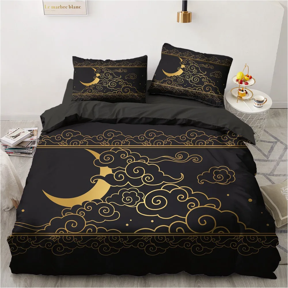 Microfiber Fabric Printed Duvet Cover Set 220x240 King Size Bedding Set Creative Blcak Comforter Bed Cover Set Bedclothes 2/3pcs