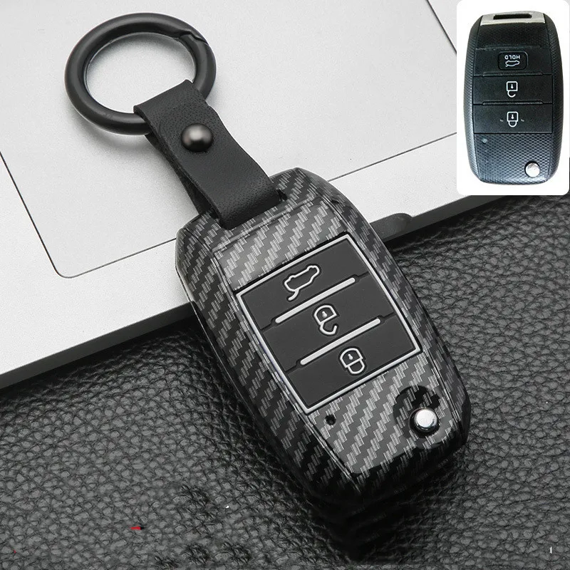 Carbon Car Key Case Cover Key Ring Shell For KIA KX5 KX7 Rio 3 Sportage QL Ceed Sorento Cerato K3 K4 K5 KX CROSS CARENS S