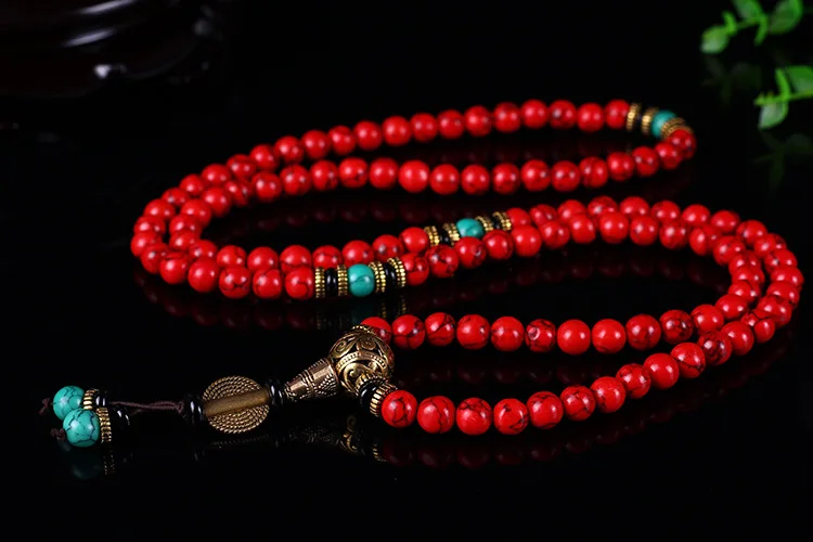 Wholesale Buddhist 108 Mala Prayer Bracelets 8MM Red Pine Stone Beads Women Men Yoga Meditation Necklace Dropshipping