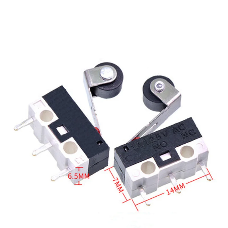 5Pcs Micro Limit Switch Momentary Push Button Switch 1A 125V AC Mouse Switch 3Pins Long Handle Roller Lever Arm SPDT 12*6*6mm