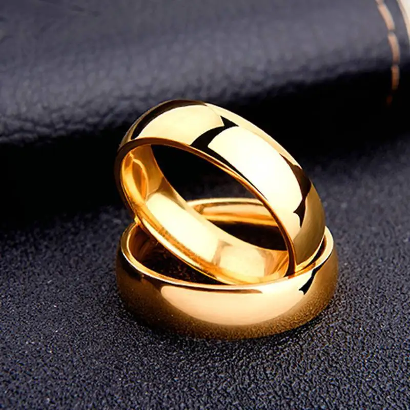 JUCHAO Smooth Stainless Steel Couple Rings Simple 6MM Women Men Jewelry Engagement Gifts