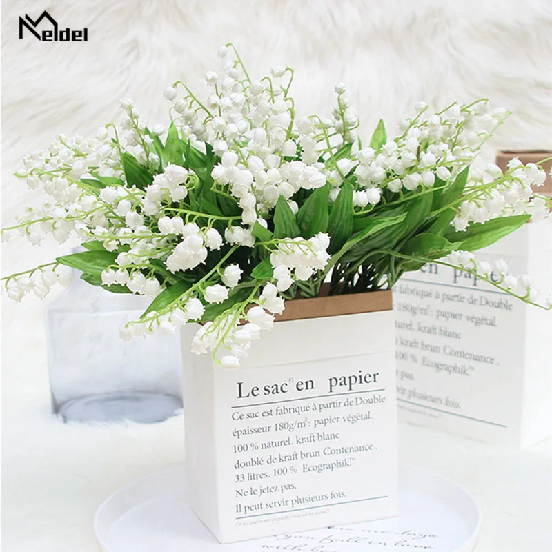 Meldel 1 Pcs Plastic Kunstmatige Lelie Vallei Bloem Tak Witte Nep Bloemen Bruiloft Tafel Krans Thuis Vaas Diy Decoratie Bloem