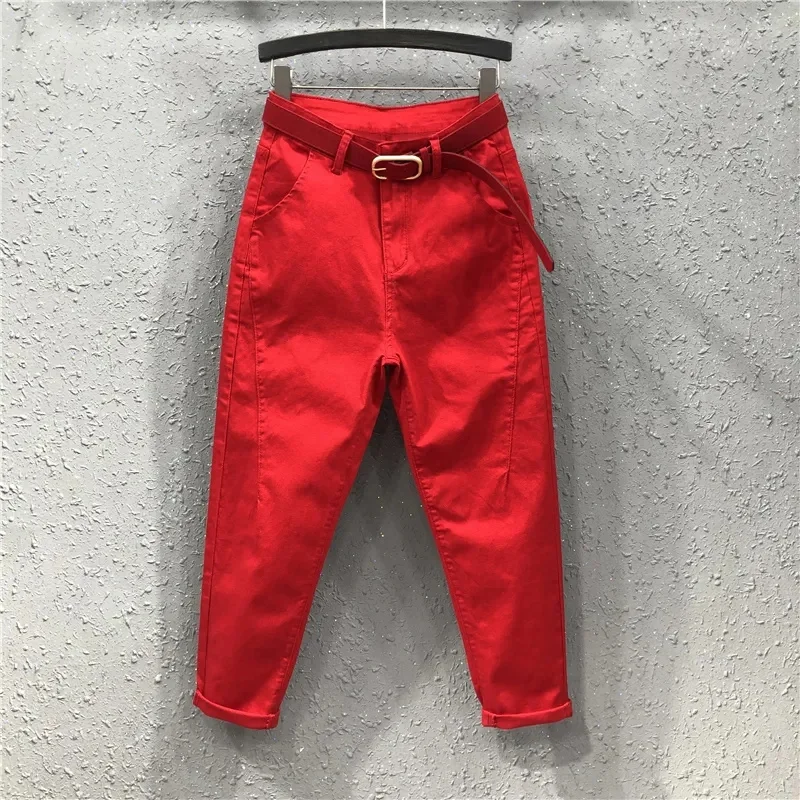 Fashion Spring New Zipper Stretch Pants Women red Casual Pants Harlan Jeans Women Black Jean Femme Summer Denim Pant  White137