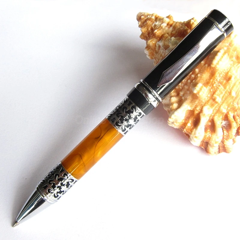 

Bookworm 675 Creative Metal Amber Celluloid Kawaii Flower Pattern Ballpoint Pen For Writing Gift Pen