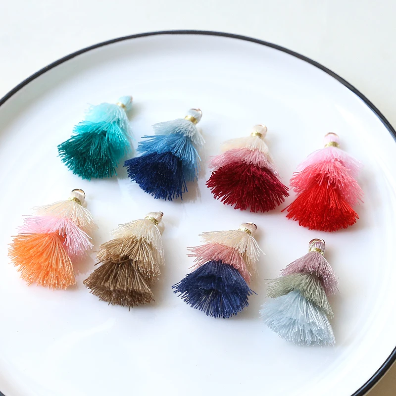 18 * 35mm color contrast cotton thread small three-layer tassel art pendant DIY handmade jewelry earrings accessories materials