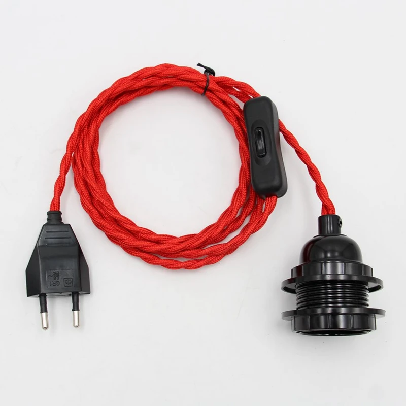 EU Plug Power Cord with Switch Phenolic Threaded Lamp Socket Lampshade Rings For DIY Vintage Hanging Light