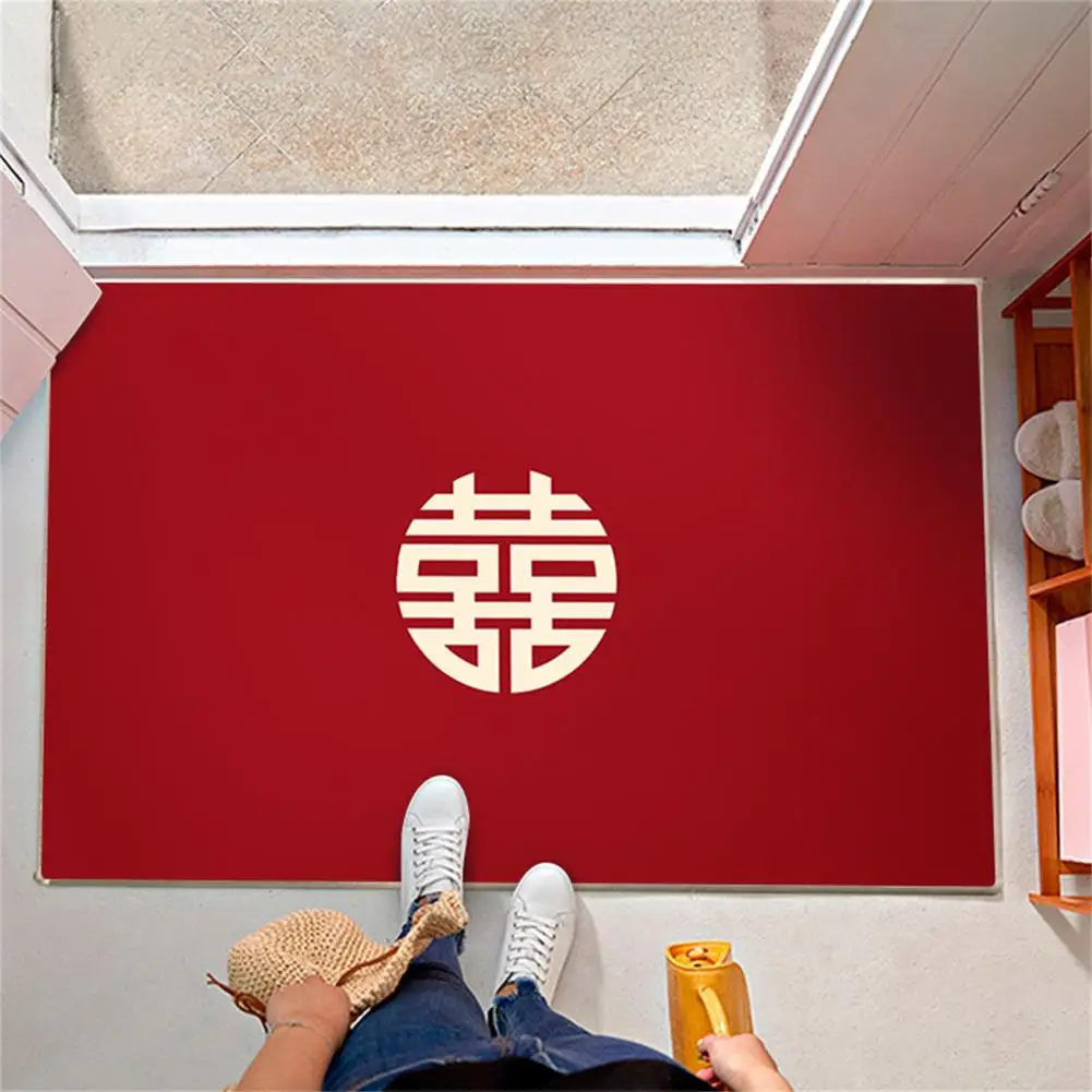 Double Happiness Floor Mat Non Slip Polyester Fadeless Washable Door Mat for Bedroom