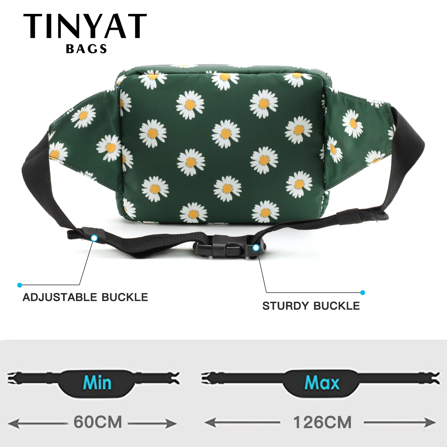 TINYAT Women Print Daisy Waist pack Bag Female Canvas Bag Belt Fashion Casual Belt Pouch Female Travel Banana bags Girl Fanny