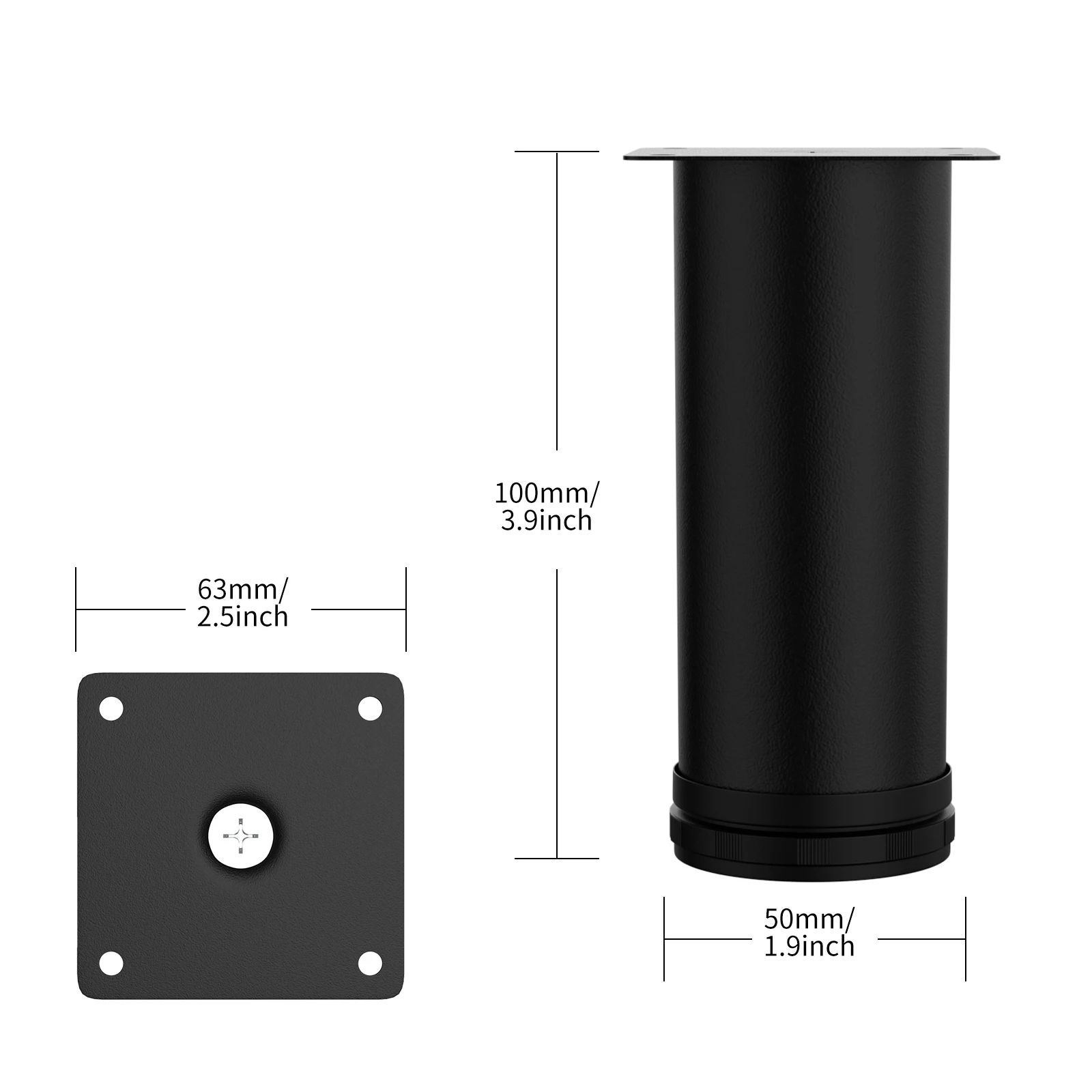 Pés ajustáveis pretos da mobília do metal, pés ajustáveis de aço inoxidável, pé da substituição para a cadeira do sofá, armário do otomano, 5-25cm