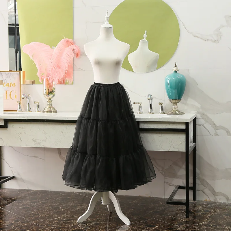 80ซม.Puffy ยาว Organza กระโปรงฮาโลวีนผู้หญิง Crinoline Petticoat Vintage สำหรับงานแต่งงาน Cosplay กระโปรง Rockabilly Tutu