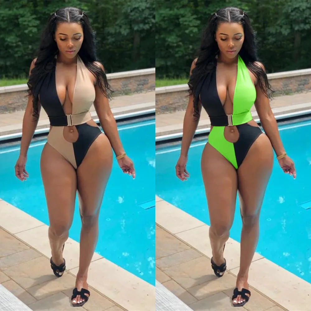 BKLD 2019 Delle Donne Body e Pagliaccetti Tuta di Nuovo Sexy Profondo Scollo A V Halter Senza Maniche Corto Tute e Tute da Palestra Beach Party Backless Body e Tutine Delle Donne