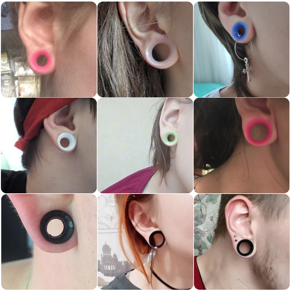 2pcs/lot Silicone Plug and Tunnel Flexible Thin Double Flared Earlet Gauges Earring Expansion Piercing Flesh Tunnel Body Jewelry