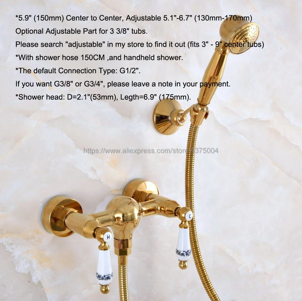 Gold Color Brass Bathroom Rainfall Hand Shower Faucet Set Mixer Tap With Hand Sprayer Wall Mounted Nna981