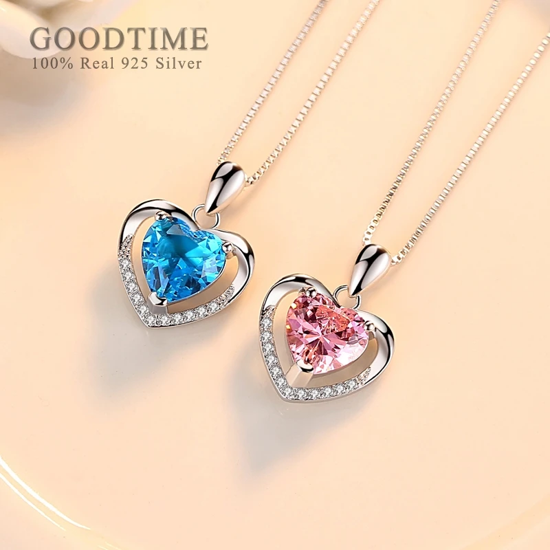 

Luxury Women Pendant 925 Sterling Silver Necklace Rhinestone 3A Pink Zirconia Necklace Silver Jewelry For Wedding Party