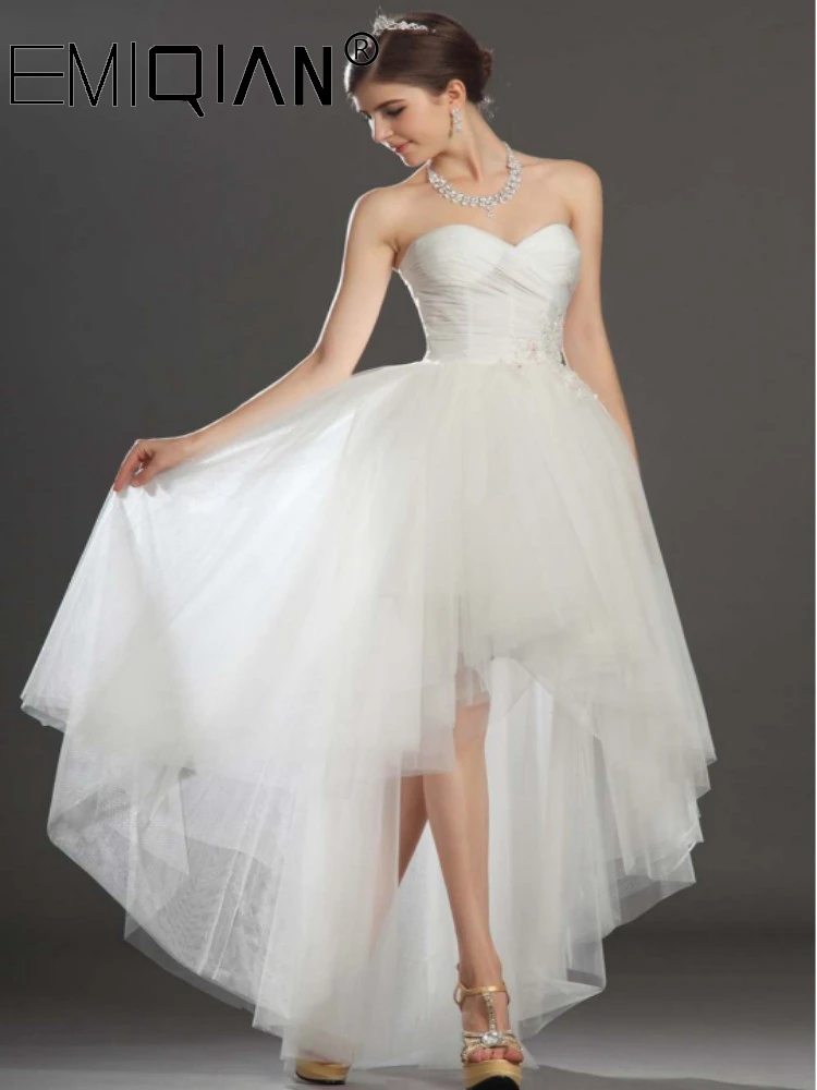 

Simple Beach Bridal Dress Strapless Sweetheart High Low Tulle Wedding Dress Wedding Reception Dress