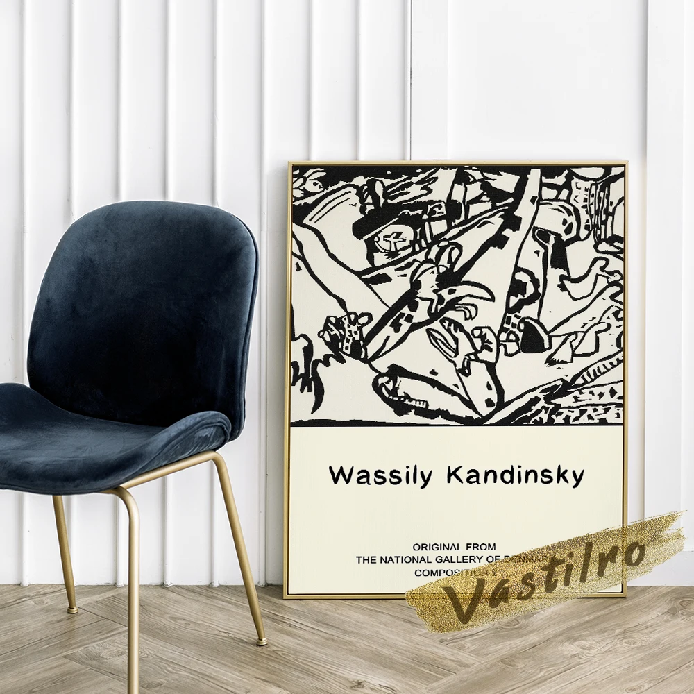 Wassily Kandinsky Exhibition Poster, Kandinsky Composition 2 Wall Picture, Abstract Line Art Prints, Black Creamy White Mural