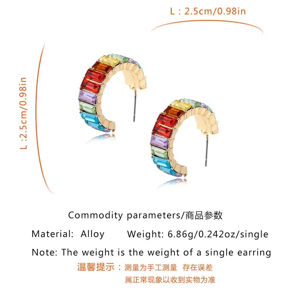 VG 6YM Gorgeous Rainbow hoop earrings for Women Colorful Rectangle Cubic Zirconia Earrings Classic Luxury Female Fashion Jewelry