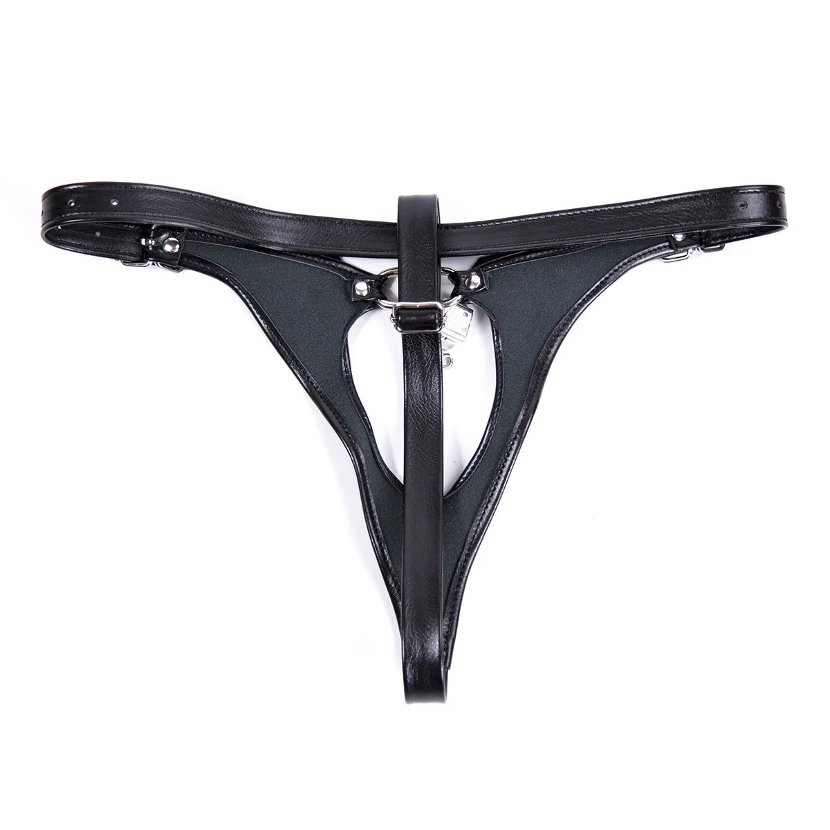 Women Erotic Sexy Costumes of Leather Low Rise Thongs and G Strings with Metal Chain for Couples Fetish Sex Crotchless Brief