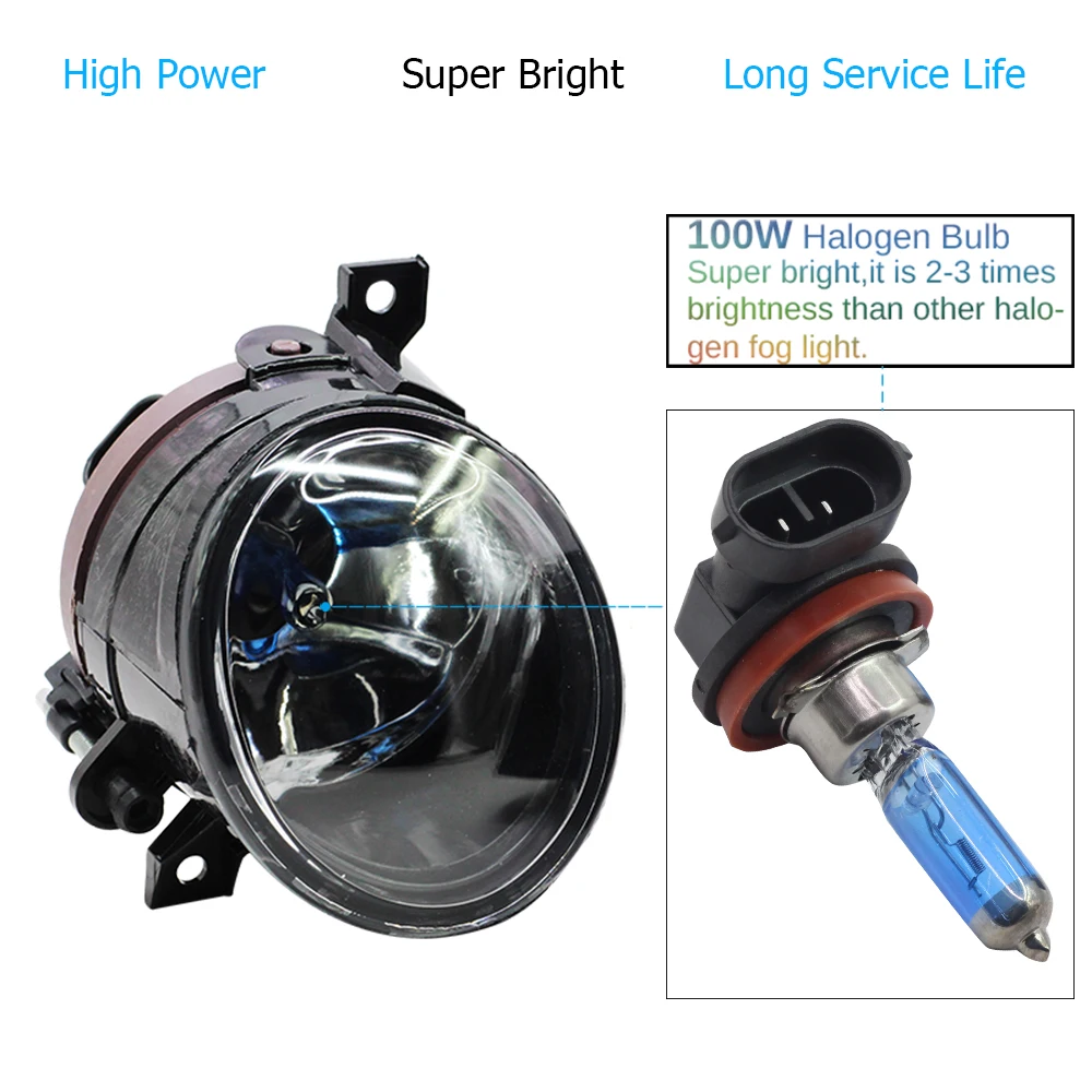 Lampu kabut kanan mobil 100W, kap lampu kabut kiri dengan lampu Halogen H11 100W 12V untuk Skoda Citigo 2012 2013 2014