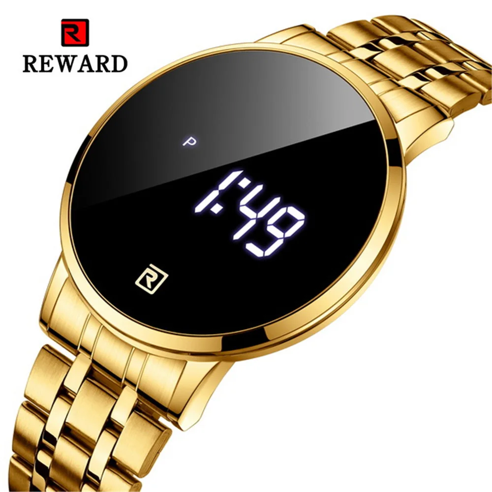 2020 Reward Fashion Men Watches Waterproof Touch Screen Date Sport steel belt Hours Men Wrist Black Watch Reloj hombre gifts