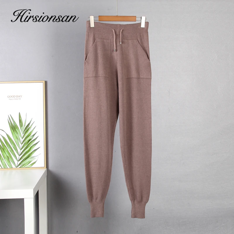 Hirsionsan Elegant Cashmere Knitted Sets Women 2023 Winter Warm Basicl Two Pieces Loose Sweater and Harem Pants Female Tracksuit