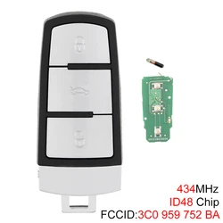 434/433MHz 3 przyciski Keyless Uncut odwróć inteligentny pilot zdalnego sterowania samochodu z chipem ID48 3C0959752BA dla VW Passat B6 3C B7 Magotan CC