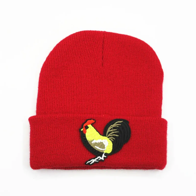 

Cotton Rooster Animal Embroidery Thicken Knitted Hat Winter Warm Hat Skullies Cap Beanie Hat for Men and Women 197