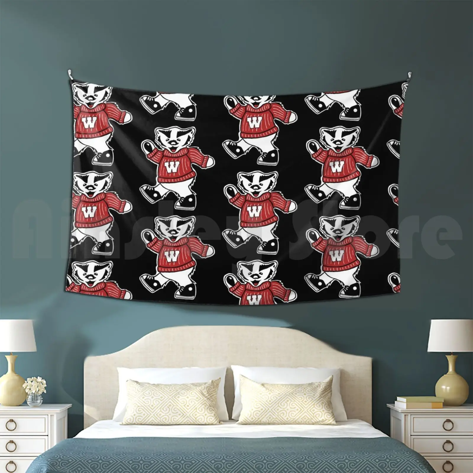 Wisconsin Bucky Badger Grateful Dead Dancing Bear Tapestry Living Room Bedroom Wisconsin Bucky Badgers Madison