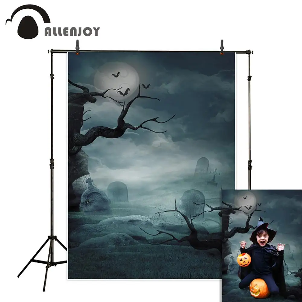 Allenjoy photo background Halloween grave moon horrible night tree cloud Photostudio photography photophone backdrop photocall