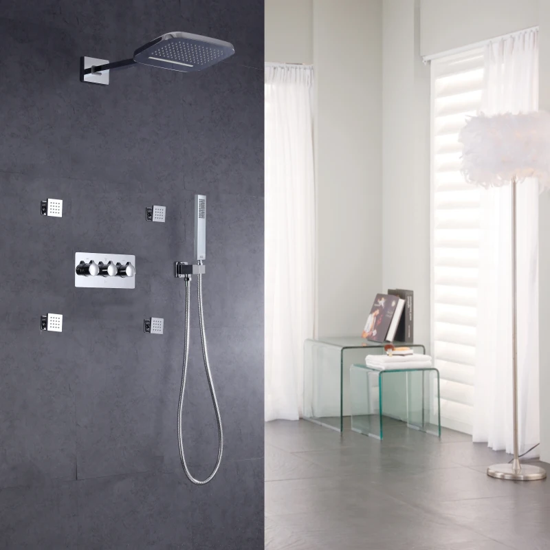 Waterfall And Rain Shower Head With Hand Shower Wall Mounted Shower System Body Message Jets