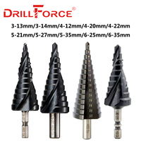 Drillforce Cobalt Step Drill Bits HSSCO M35 TiAIN Spiral Straight Grooved Hex Quick Change Shank Stainless Steel Hole Cutter