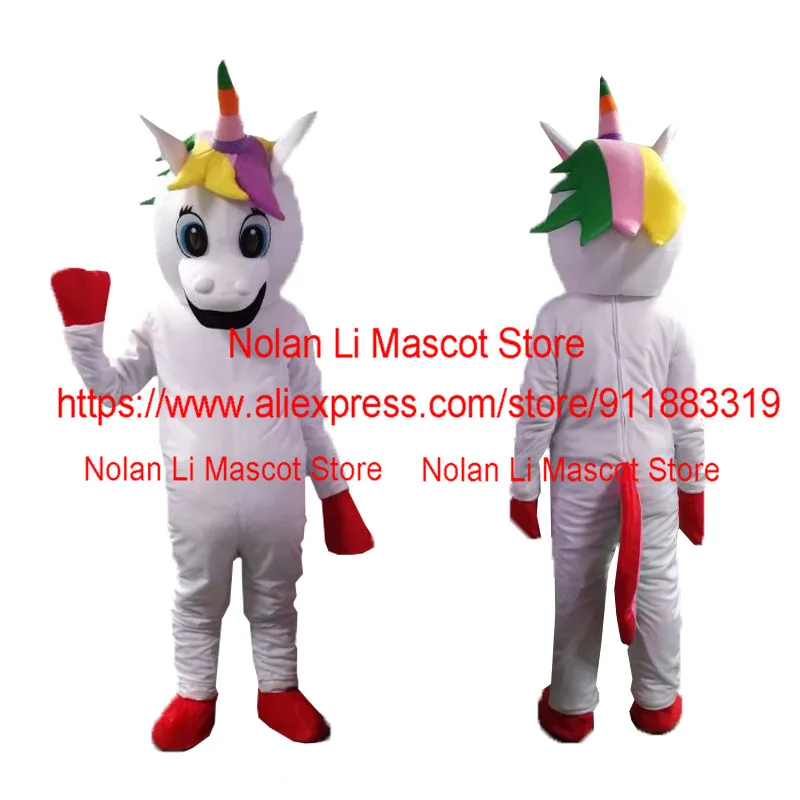 Hot Koop Eenhoorn Mascot Kostuum Cartoon Anime Roze Wit Rainbow Magic Catwalk Podium Promotie Verjaardag Party Gift 1044