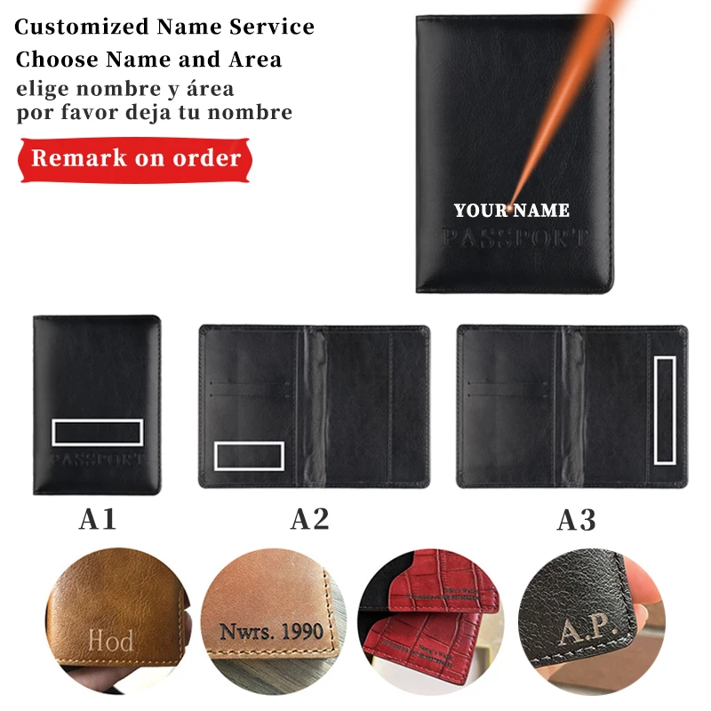 Engraved Name Women Men Card Holder Wallet Customized Travel Leather Passport Holder Cover Business Card Soft Passport Cover