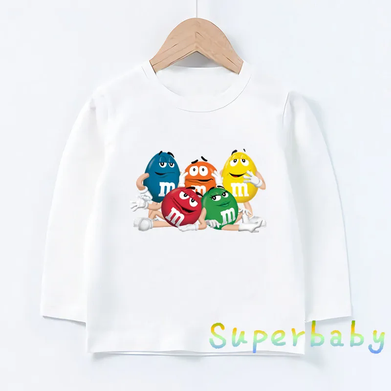 Chocolate Beans MM Print Cartoon Kids T-Shirts Casual Funny Boys Clothes Baby Girls Long Sleeve T shirt Children Tops Streetwear